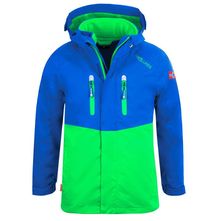 Trollkids Kinder Bryggen wasserdichte winddichte 3in1 Jacke 92 Mittelblau / Hellgrün, 92 Mittelblau