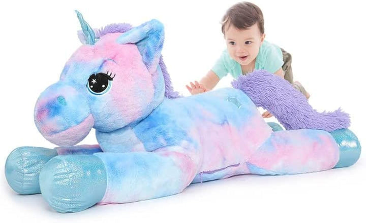 MorisMos Grosses Einhorn Plüschtier Kuscheltier XXL,80cm Lilac weich Riesen Einhorn Stofftier Gesche
