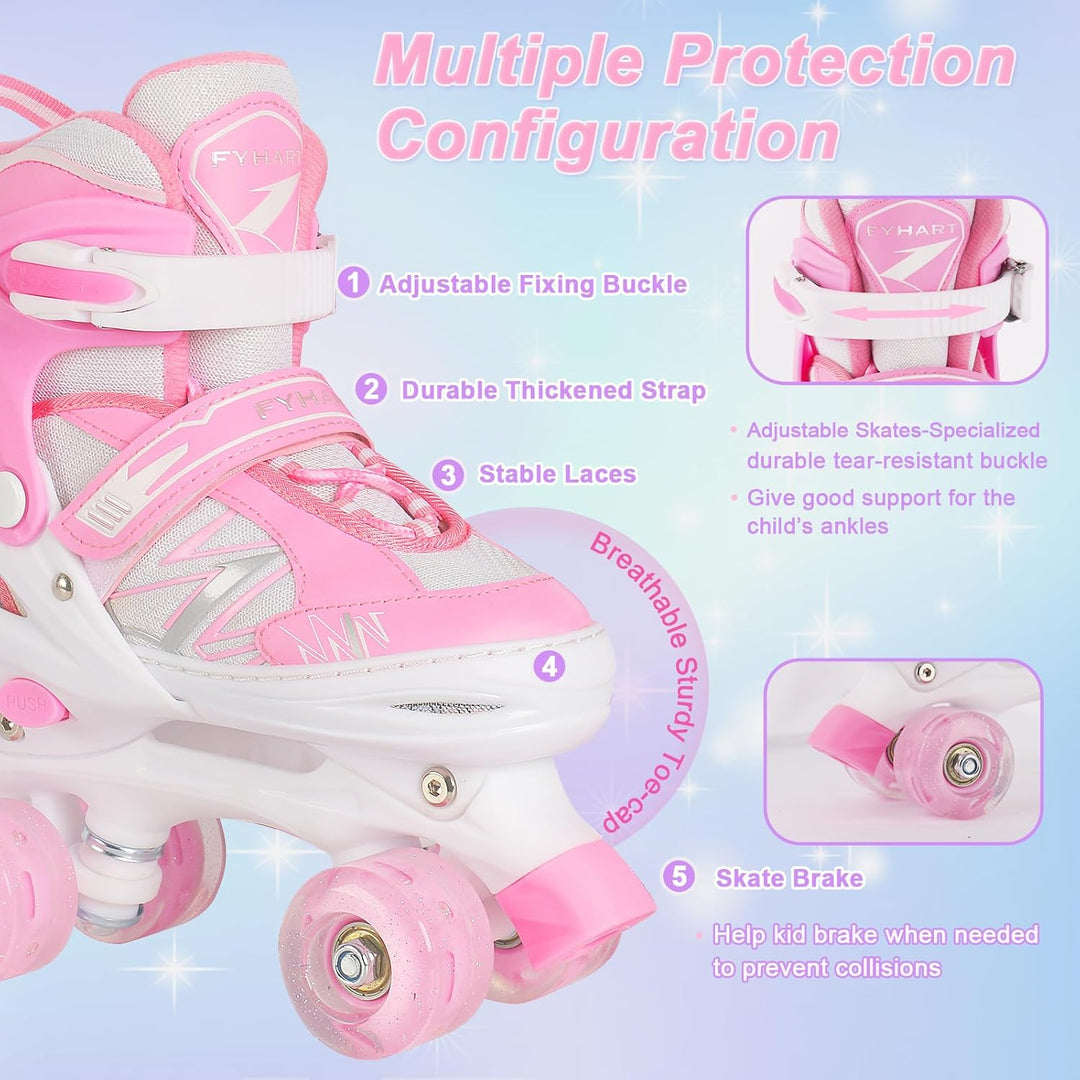 DUZSKJ Kinder Rollschuhe für Jungen Mädchen Kind Anfänger, 4 Grössen Einstellbar Rollschuhe mit Lich