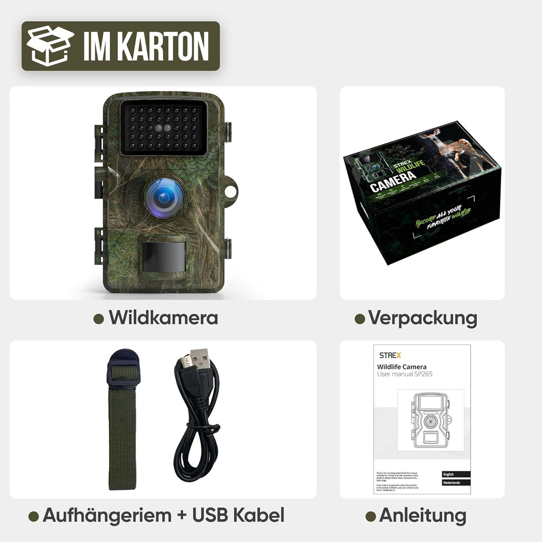 Strex Wildkamera mit Nachtsicht – 16MP 1080P Full HD – Wasserfest – Jagdkamera – Wildtierkamera