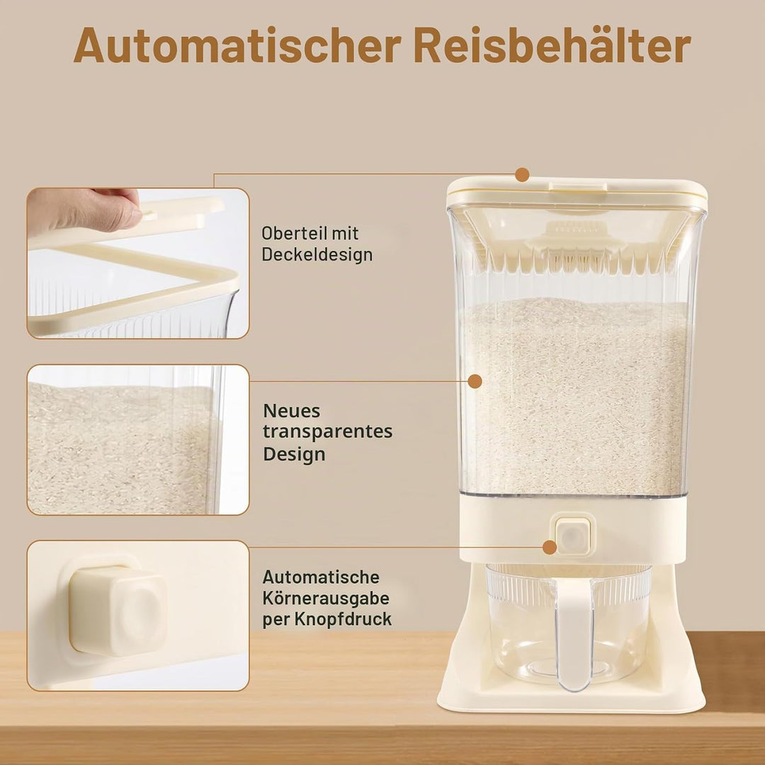 10 Kg Reisspender Müslispender mit Spülen Becher Aufbewahrung Eimer Haushalt Box Vorratsbehälter für