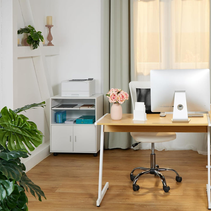 Relaxdays Rollcontainer mit 2 Fächern & Tastaturauszug, Druckertisch mit Rollen, HBT: 74 x 60 x 48 c