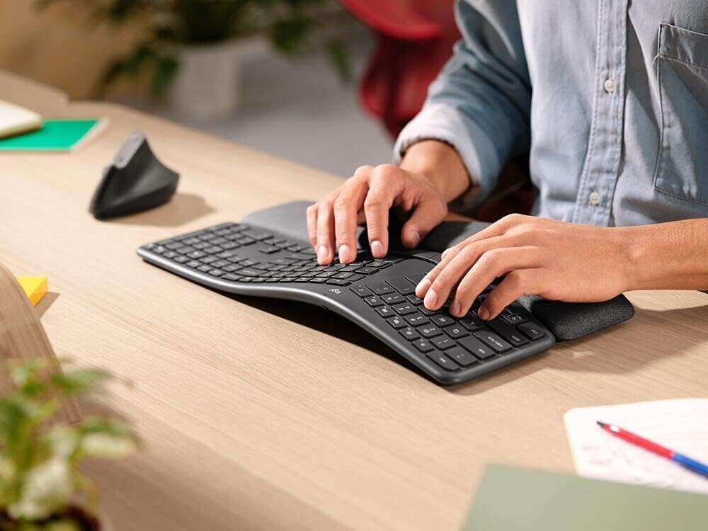 Logitech ERGO K860 kabellose ergonomische Tastatur – geteilte Tastatur, Handballenauflage, natürlich