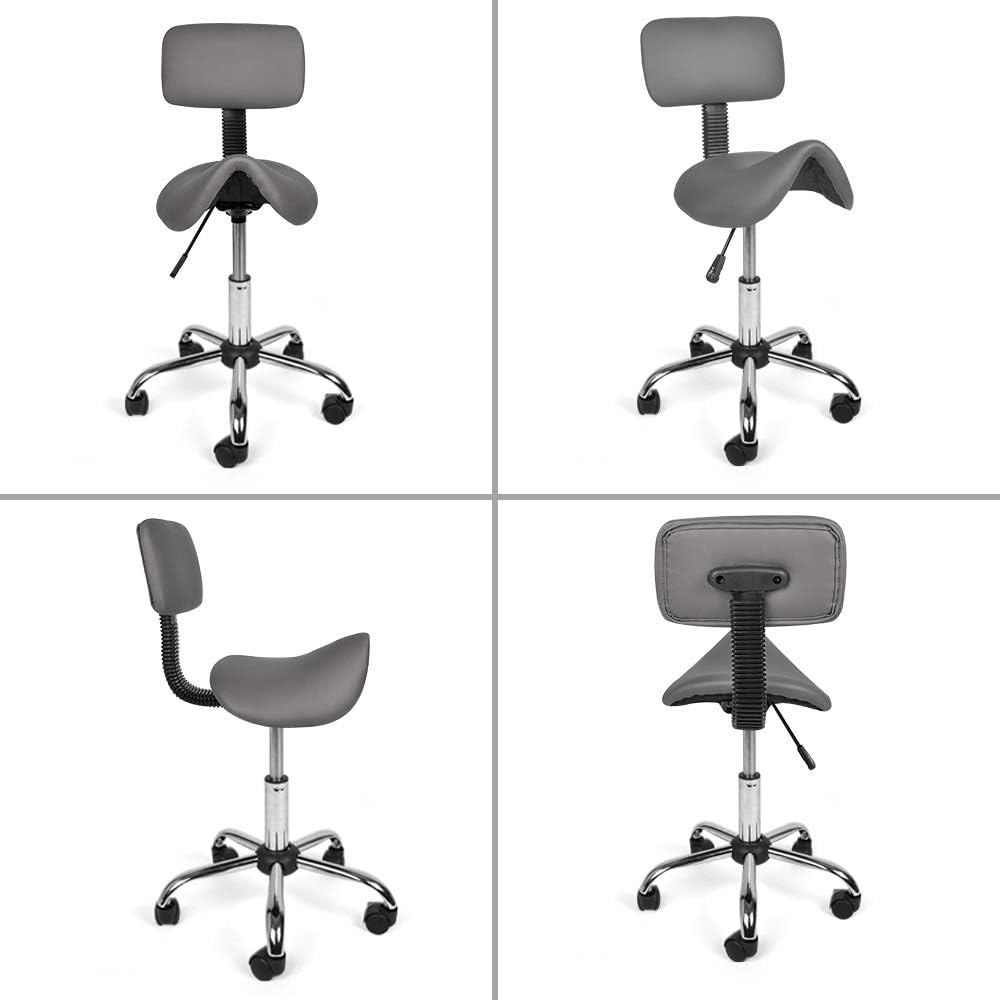 Mingone Sattelhocker mit Rückenlehne Drehhocker Arbeitsstuhl Ergonomisch Bürohocker mit Rollen Satte