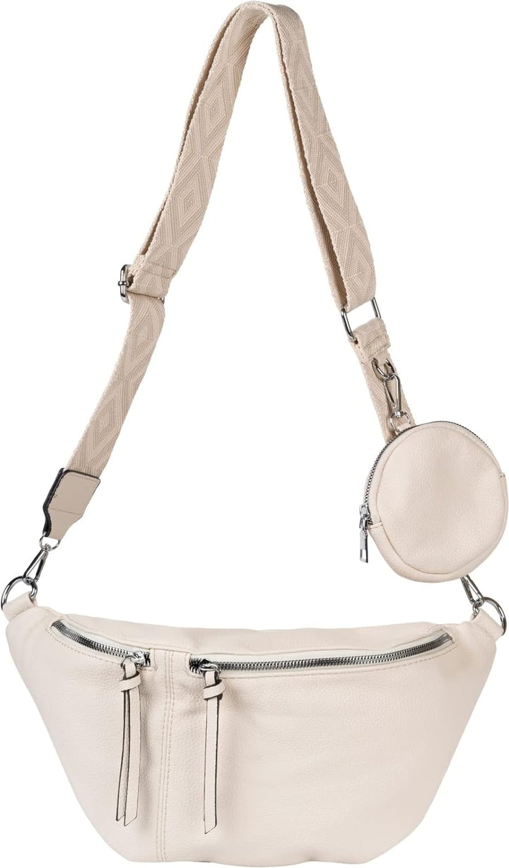 styleBREAKER Damen Halbmond Crossbody Schultertaschen Set 3-Teilig, Schultergurt mit Muster, Schlüss