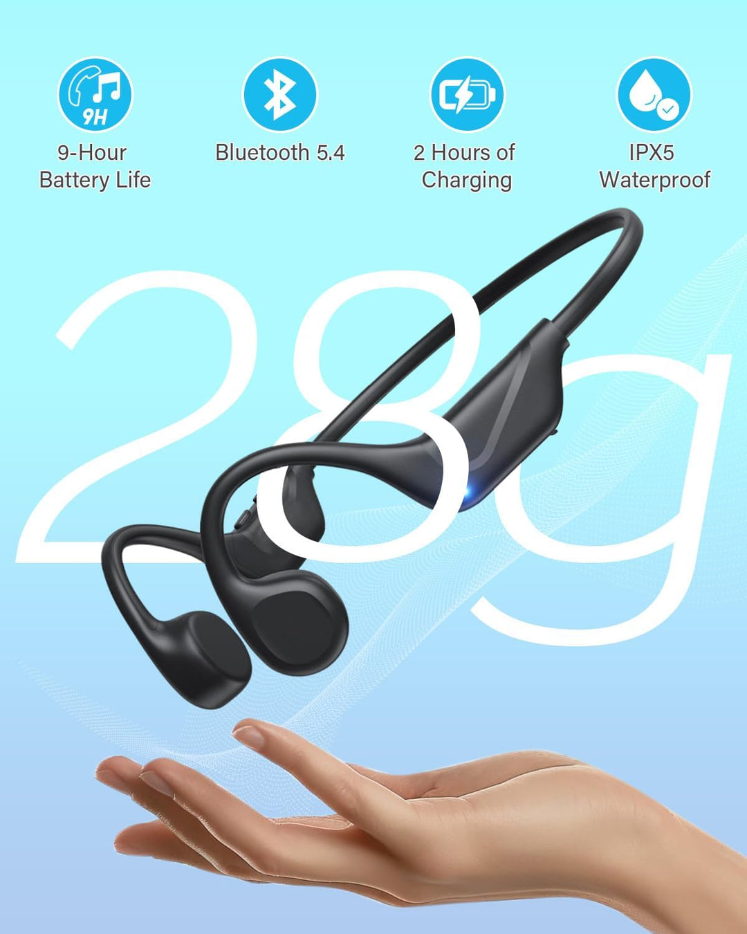 Sehawei Knochenschall Kopfhörer Bluetooth,2025 Upgrade Kopfhörer Kabellos 5.4 Bone Conduction Headph