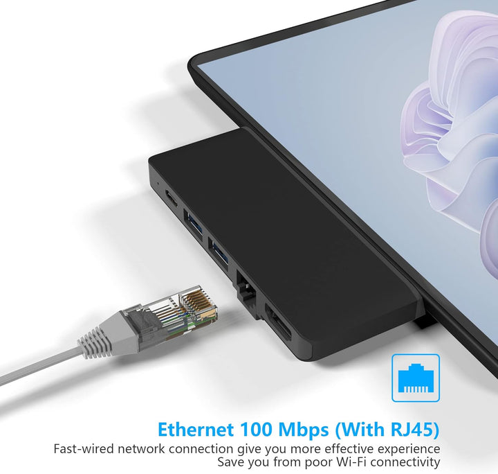 Surface Pro 9 Docking Station mit 4K HDMI,USB-C Thunderbolt 4 (Display+Daten+PD),100 Mbps Ethernet,3