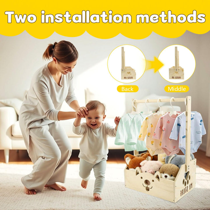 Holz Baby Geschenk Korb mit Griff, Holz Babyparty Schrank, Babykorb Geschenk mit 5 Kleiderbügel, Sho
