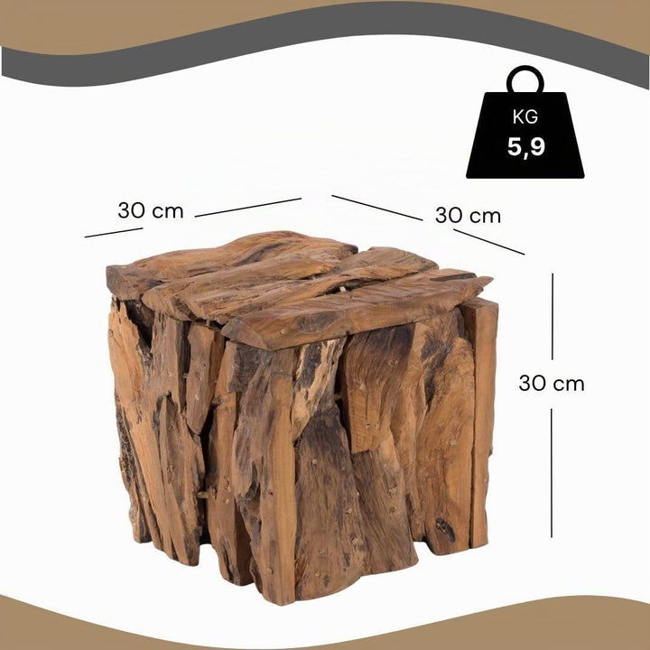 TREIBHOLZ SITZBOX Teak 30 | 30x30x30cm (HxBxT), Recyclingholz, erodiert | Sitzhocker aus naturbelass