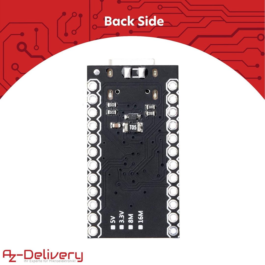 AZDelivery Pro Micro ATMEGA32U4 5V/16MHZ Entwicklungsboard Mikrocontroller Modul mit Bootloader IDE