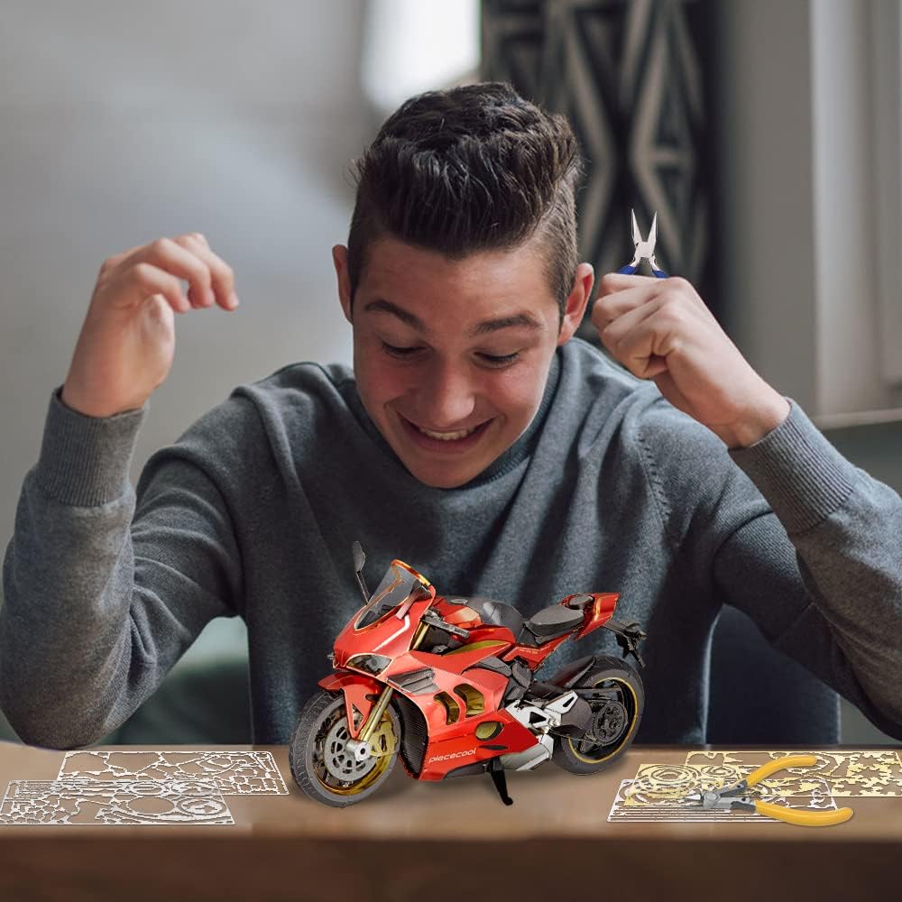 Piececool 3D Puzzle Metall, Motorrad für Modellbausatz Erwachsene, 3D-Puzzles zu Bauen, BAU, Bastel-