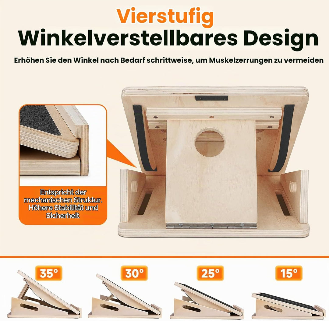2 In 1 Wadendehner aus Holz,Balance Board und Schrägbrett Zusammenklappbar,4 Neigungswinkel mit Grif