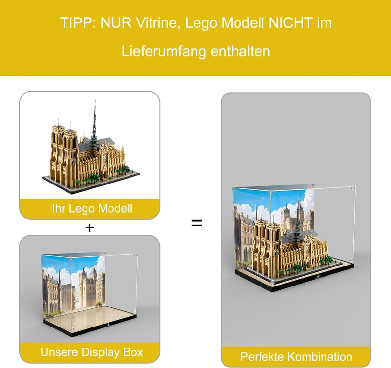 cooldac Acryl-Vitrine kompatibel mit Lego 21061 Notre Dame de Paris, Staubdichte&Durchsichtige Vitri