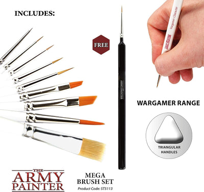 The Army Painter | Wargames Mega Pinselset | 10 Pinsel | Kolinsky-Rotmarder, Kunsthaar Pinsel | Grun