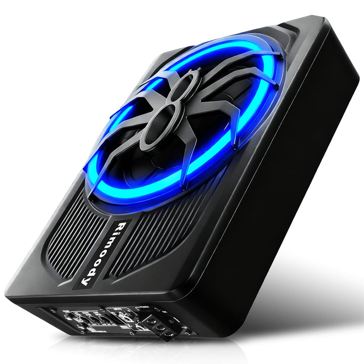 Rimoody 10 Zoll Flachbau Subwoofer Aktiv - 1000W Max Power, 120W RMS, Bass Boost, Untersitz Subwoofe
