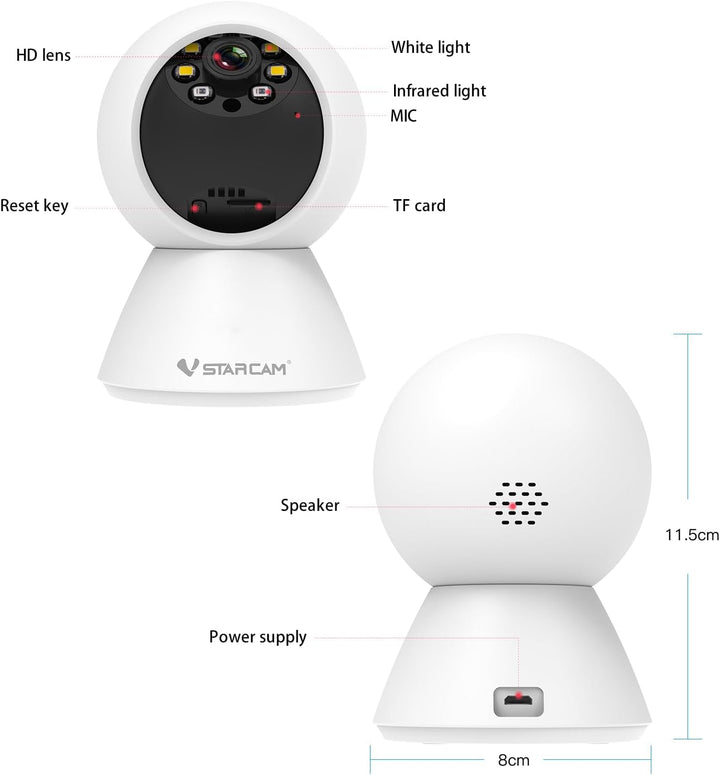 VSTARCAM WLAN Überwachungskamera Innen – 360° Pan/Tilt Kamera 3MP Full HD mit Nachtsicht, Bewegungse