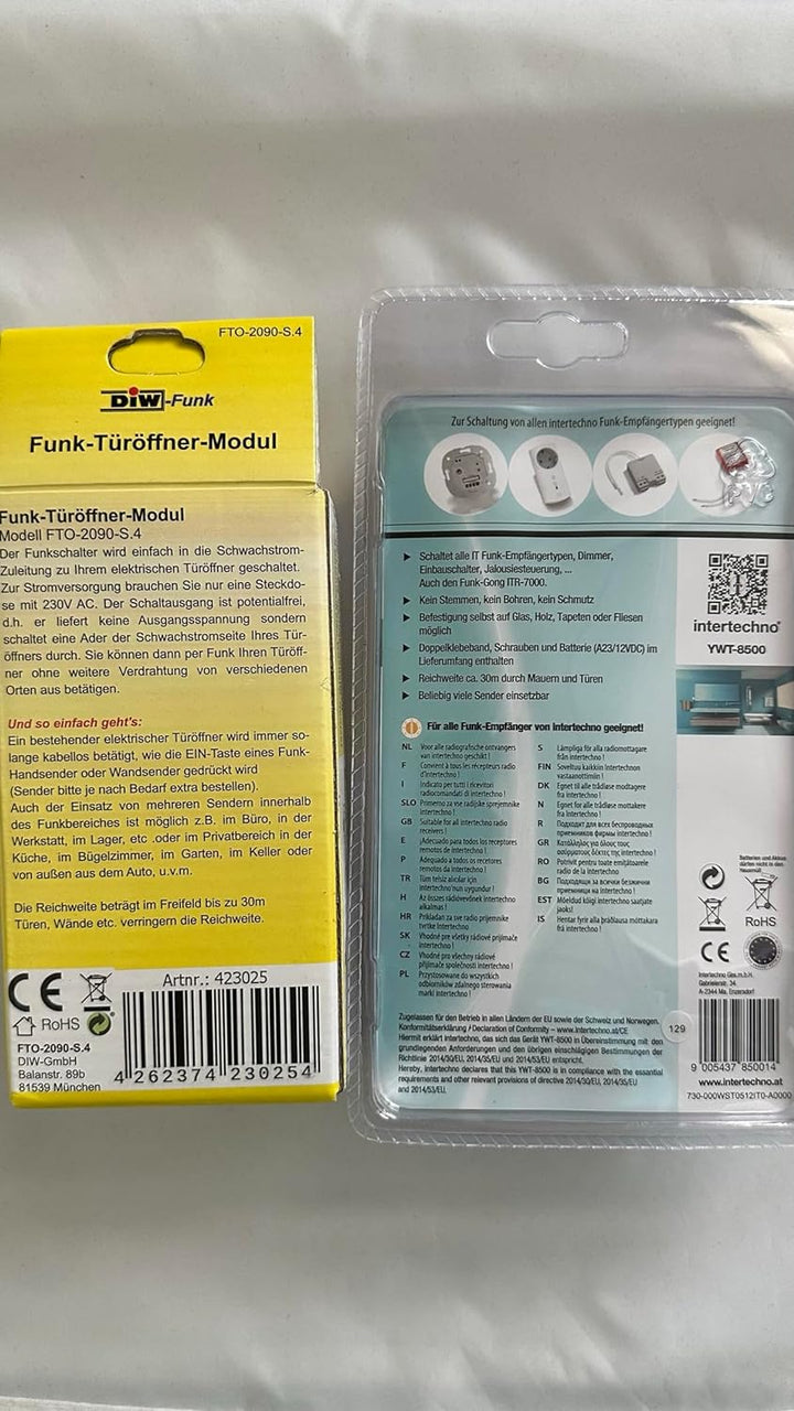 Funk-Türöffnermodul für elektrische Türöffner im Set mit Funk-Wandsender YWT-8500 von Intertechno