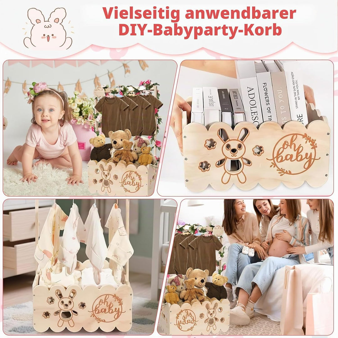 Holz Baby Geschenk Korb mit Griff, Baby-Aufbewahrungskorb Baby Dusche Kiste Schrank mit Kinder Kleid