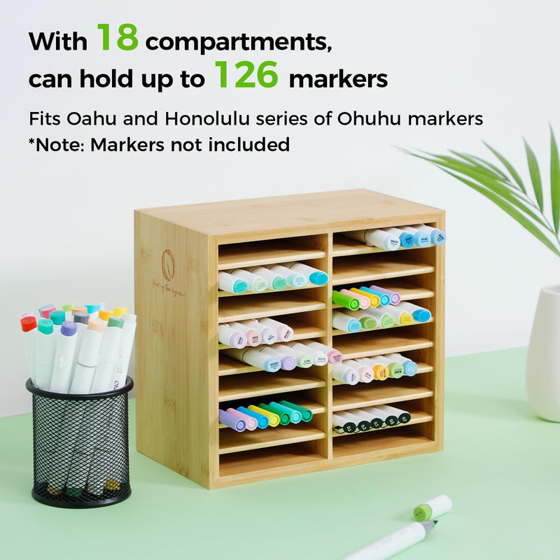 Ohuhu Bambus-Marker-Organizer, Holz Desktop Aufbewahrung für 126 Markerstifte Stifte Bleistifte Kuns