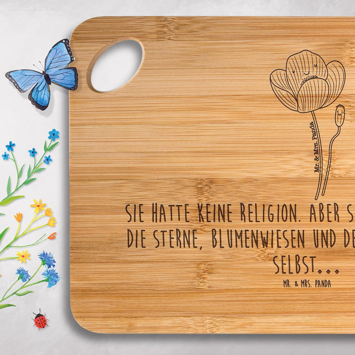 Mr. & Mrs. Panda Bambus - Schneidebrett Blume Mohnblume - Geschenk, Hackbrett, Bretter, Pflanzen, Fr