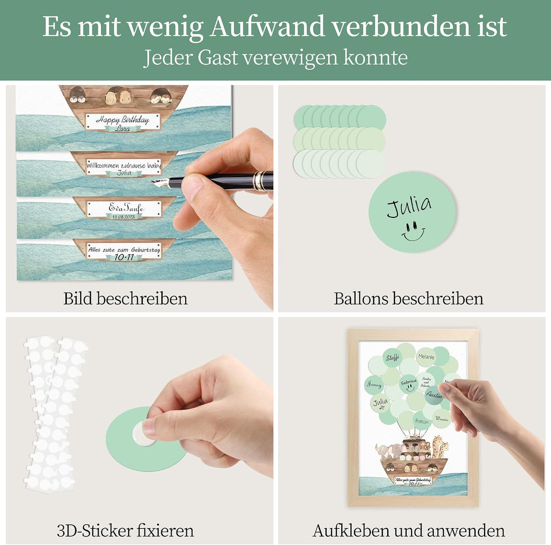 Legezon Gästebuch Babyparty mit Bilderrahmen, Arche Noah – Alternative zum Gästebuch für Taufe, Gebu
