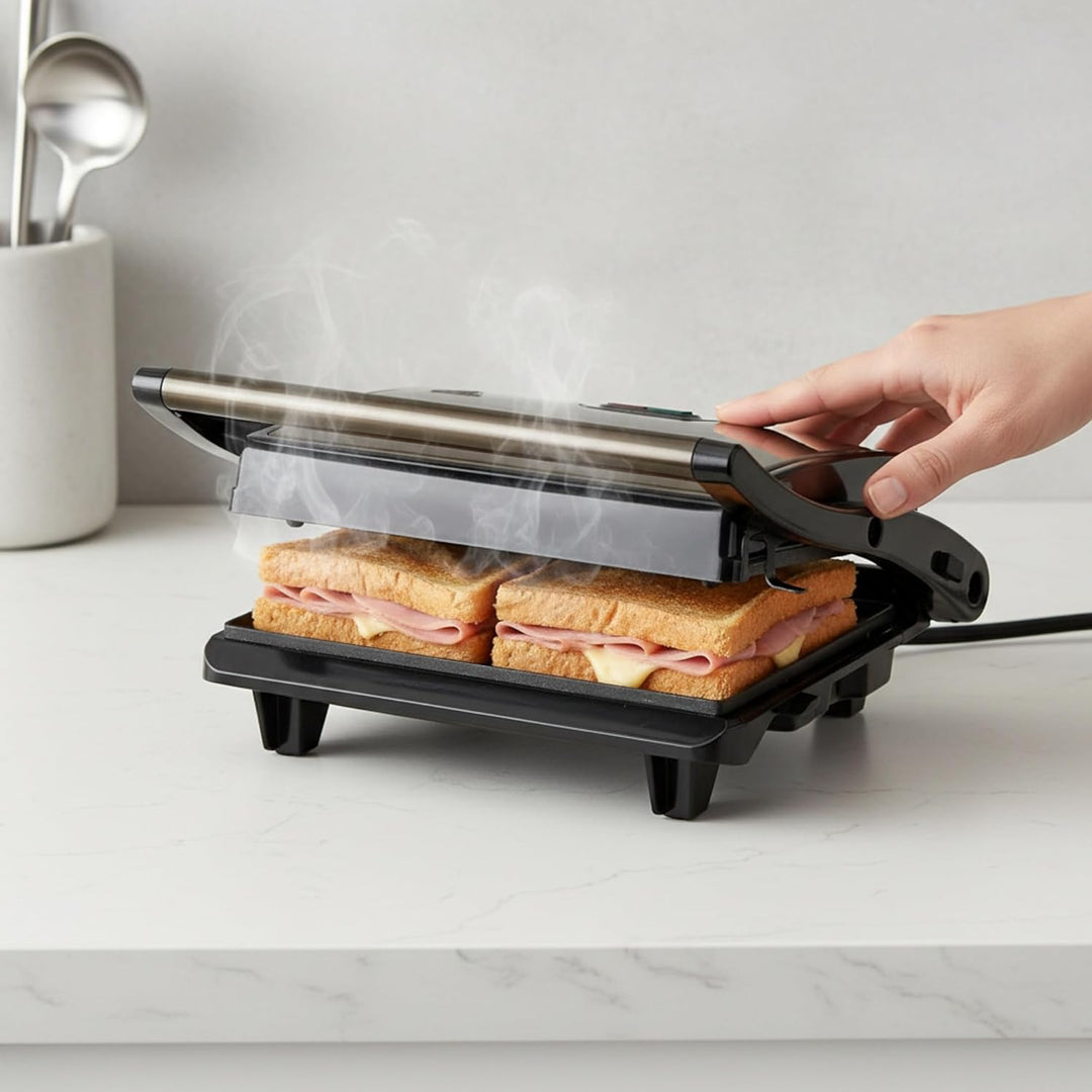 Jata JEGR1106 Elektrischer Grill, 750 W, glatte Antihaft-Platten 22,5 x 14,6 cm, Küche für alle Arte
