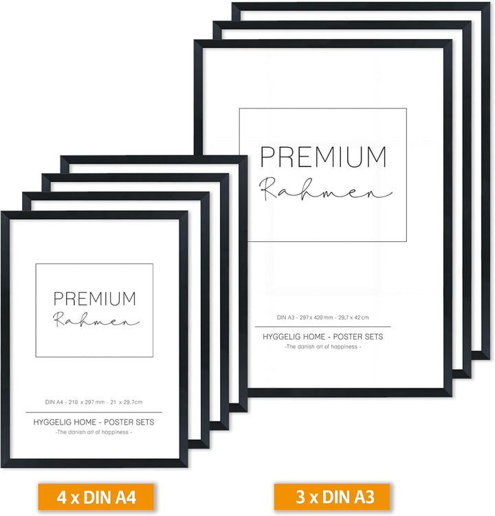 Hyggelig Home Premium Poster Set - 7 harmonische Bilder Palme schwarz weiss - Set Palmenblatt- mit R