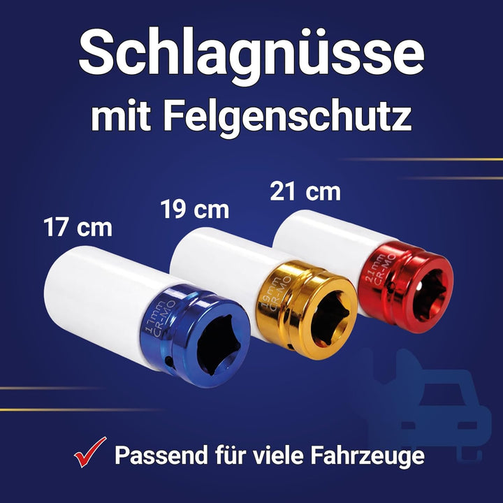 Bituxx® Drehmomentschlüssel Set 1/2" 40-210 Nm Ratsche Drehmoment Schlüssel inkl Felgenschutz Schlag