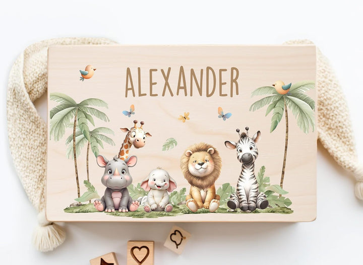 Little Deco Erinnerungskiste Personalisierte Baby Holzkiste | M - 30 x 20 x 13 cm | Safaritiere Gesc