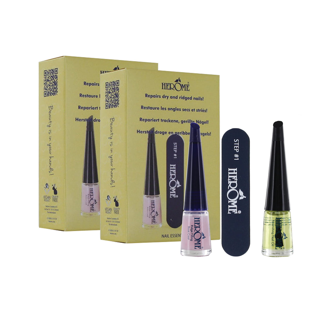 Herome 2-Pack 3-in-1 Maniküre Set für Nägel - Set mit Pflegende Nagelöl, Rillenfüller und Feile - Re
