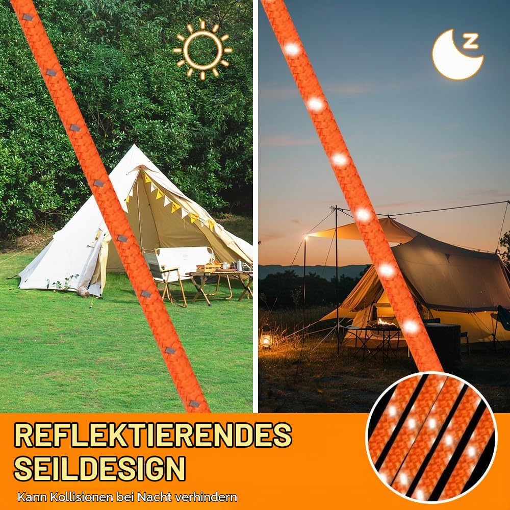 6 Stück 4M Reflektierend Abspannseile Seil, Abspannseile mit Seilspanner, 4mm Leichte Abspannleine Z