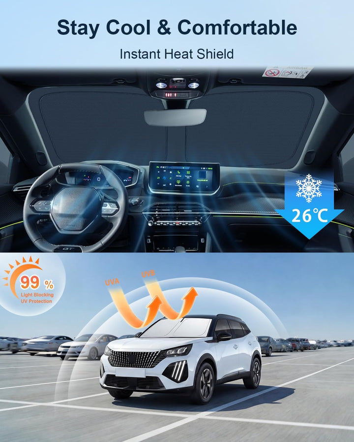 BIXUAN Frontscheiben-Sonnenschutz kompatibel mit Peugeot 2008 2014-2019 Auto Sonnenschutz Abdeckung