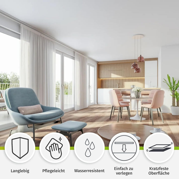HORI Klick Hartvinylboden Rigid SPC Landhausdiele XL Holzoptik - Klick-Vinyl mit Trittschalldämmung