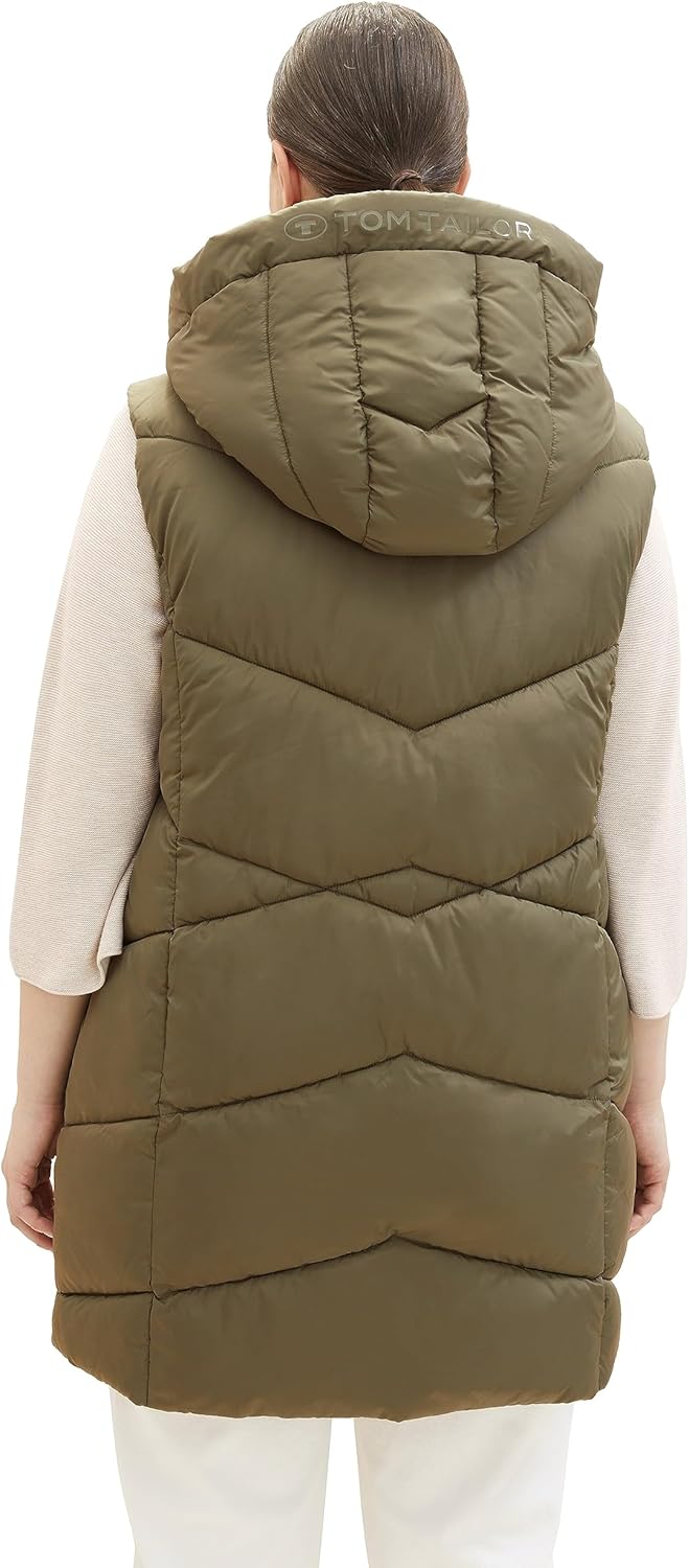 TOM TAILOR Damen Longstyle Steppweste 46 11848-jungle Soil Green, 46 11848-jungle Soil Green