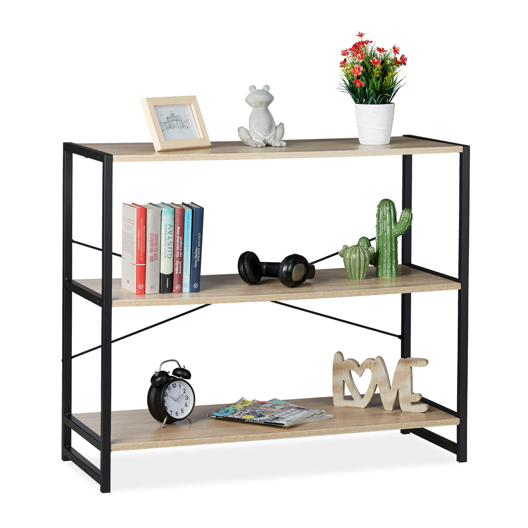 Relaxdays Standregal, Industrie Design, Bücherregal quer mit 3 Fächern, HBT: 80 x 95 x 35 cm, PB/Met