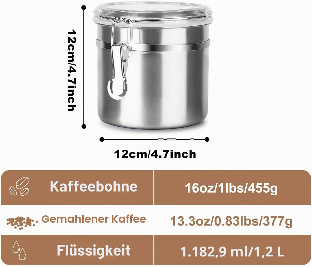 Kaffeedose Luftdicht mit Deckel Kaffeebohnen Behälter für Kaffeepulver Bohnen Tee Mehl Müsli Zucker,