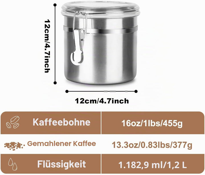 Kaffeedose Luftdicht mit Deckel Kaffeebohnen Behälter für Kaffeepulver Bohnen Tee Mehl Müsli Zucker,