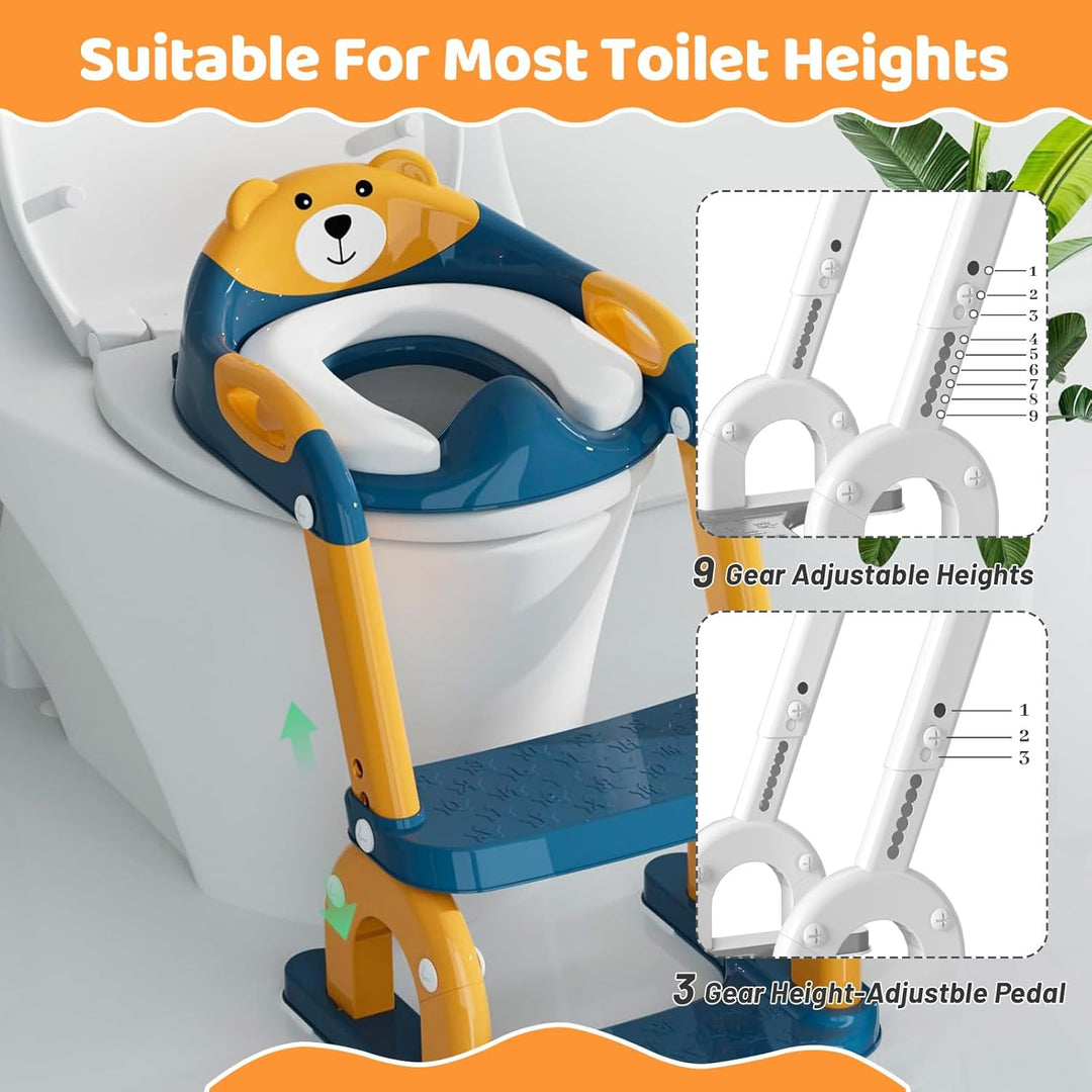 Toilettenleiter für Kinder 8-fach höhenverstellbar, klappbarer 2-in-1 Toilettensitz mit Treppe als T