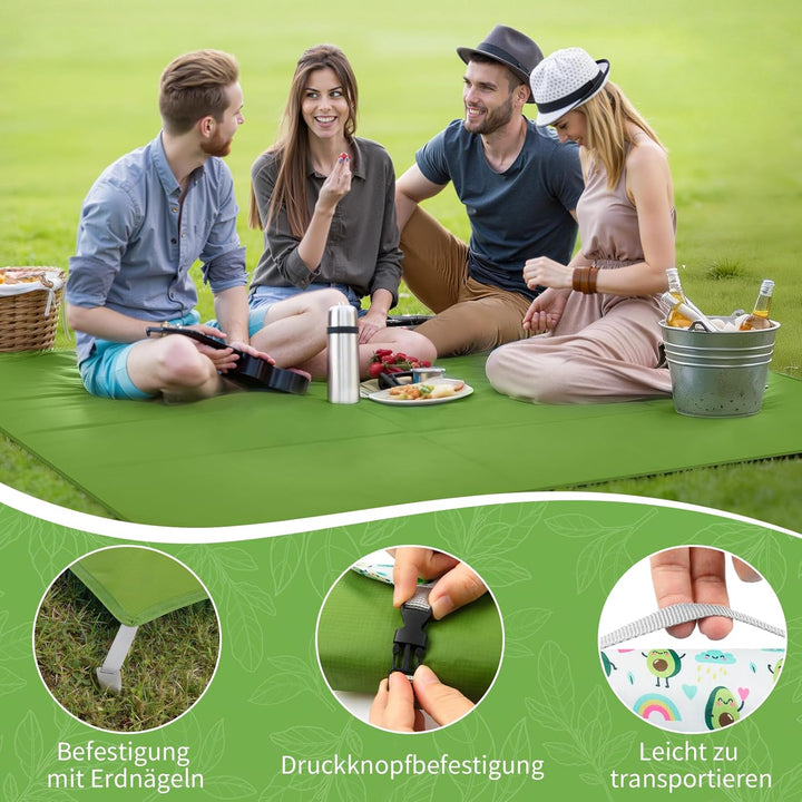 Picknickdecke Outdoor 200 x 150 cm, Faltbar Picnic Blanket Waterproof Leicht und Tragbar Stranddecke