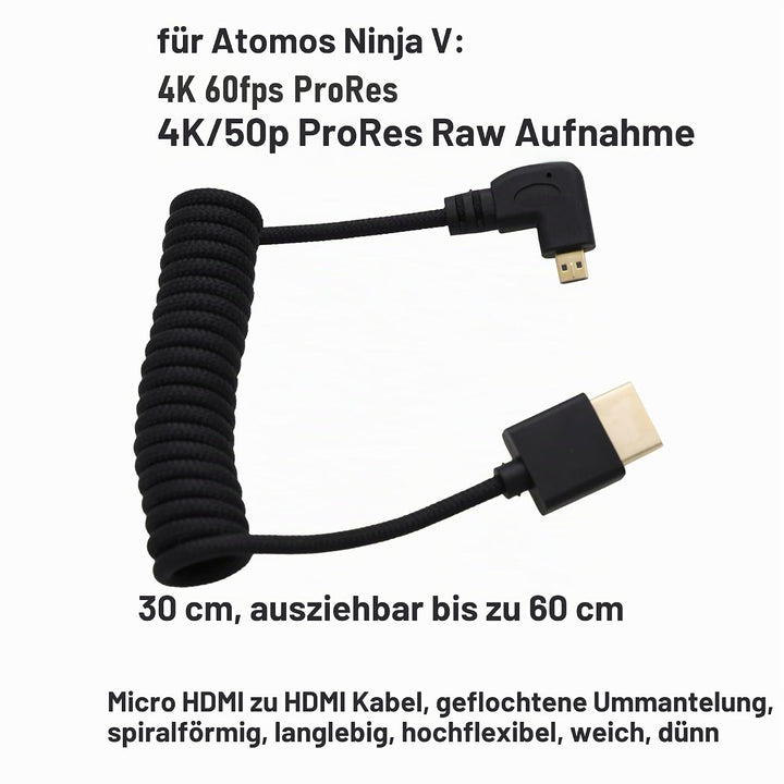 HangTon Flexibles Micro HDMI zu HDMI 4K60 8K Kabel für ATOMOS Ninja V Ultra, Sony ZV-E10 A7C A7R4 A6