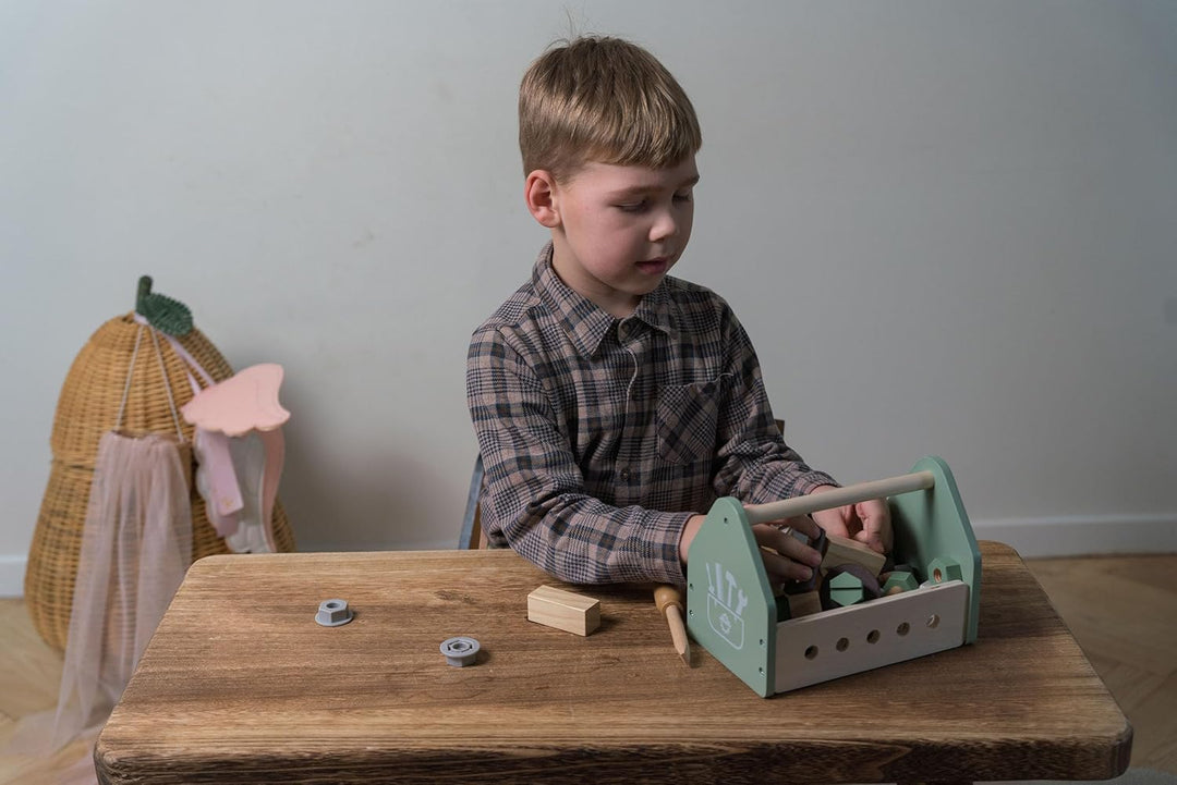 Dantoy - Werkzeugkiste aus Holz für Kinder - Rollenspiel - Holzspielzeug - mit Zubehör - 3+ Jahre