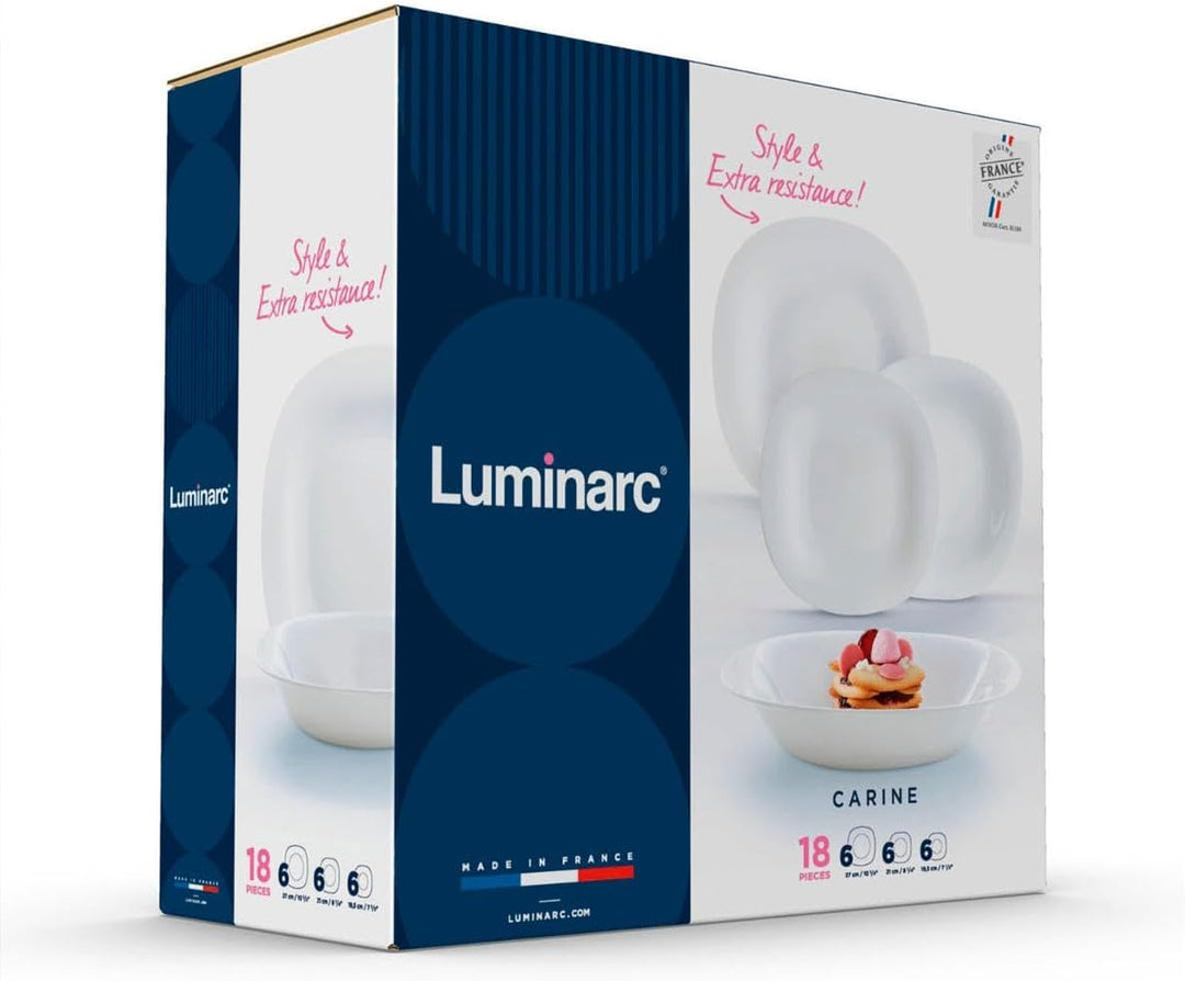 Luminarc Neo Carine Tafelservice aus Opalglas für 6 Personen, 18-teilig, extra robust, weiss, neues