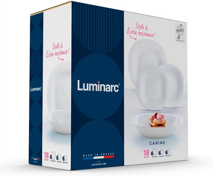 Luminarc Neo Carine Tafelservice aus Opalglas für 6 Personen, 18-teilig, extra robust, weiss, neues
