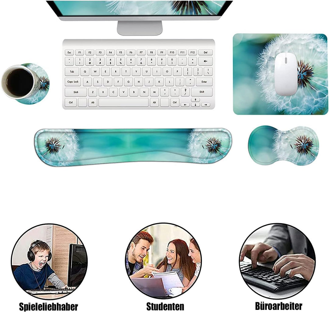 Handballenauflage Tastatur + Mauspad + Handgelenkauflage + Untersetzer, Memory Foam 4-in-1 Handgelen