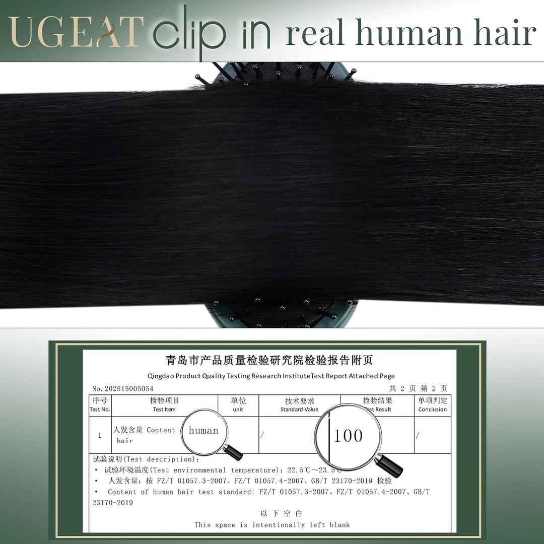 Ugeat Clip in Extensions Schwarz Echthaar Doppelt Tressen 105Gramm 55cm Extensions Echthaar mit Clip