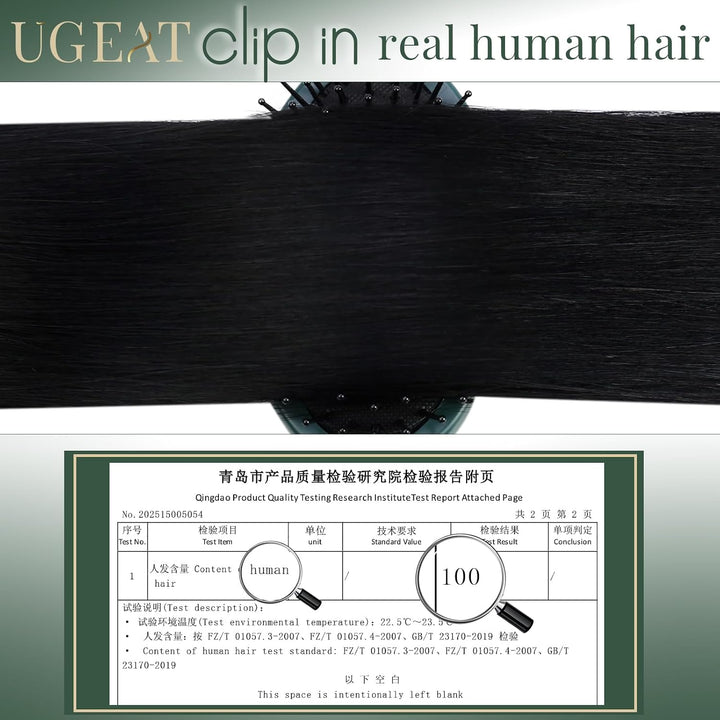 Ugeat Clip in Extensions Schwarz Echthaar Doppelt Tressen 105Gramm 55cm Extensions Echthaar mit Clip