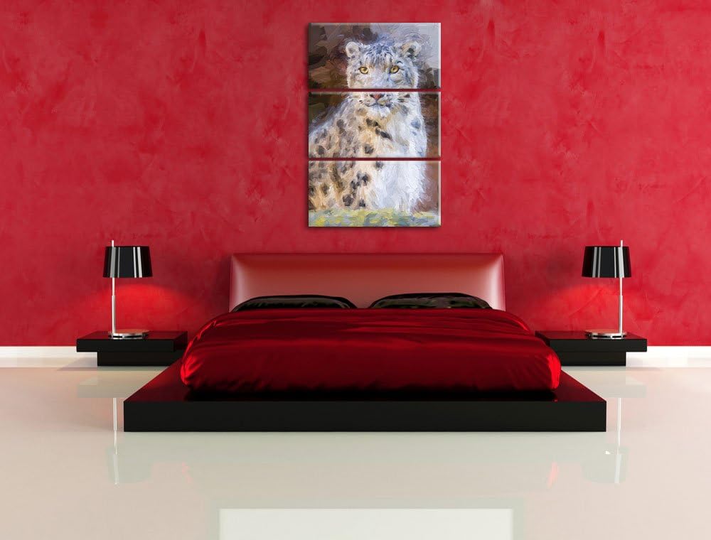 wachsame Schneeleopardin Spezial 3-Teiler Leinwandbild 120x80 Bild auf Leinwand, XXL riesige Bilder