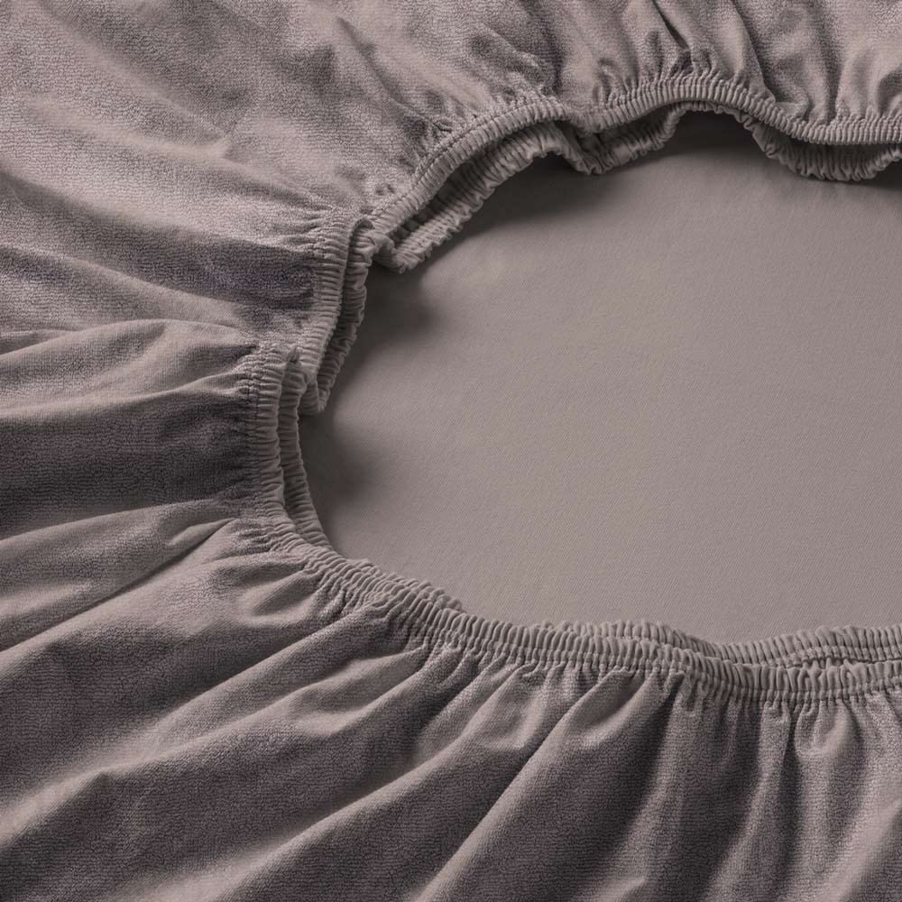 ESTELLA Spannbetttuch Samt Velours | Kiesel | Frottee | 200x200 cm | passend für Matratzen 180-200 c