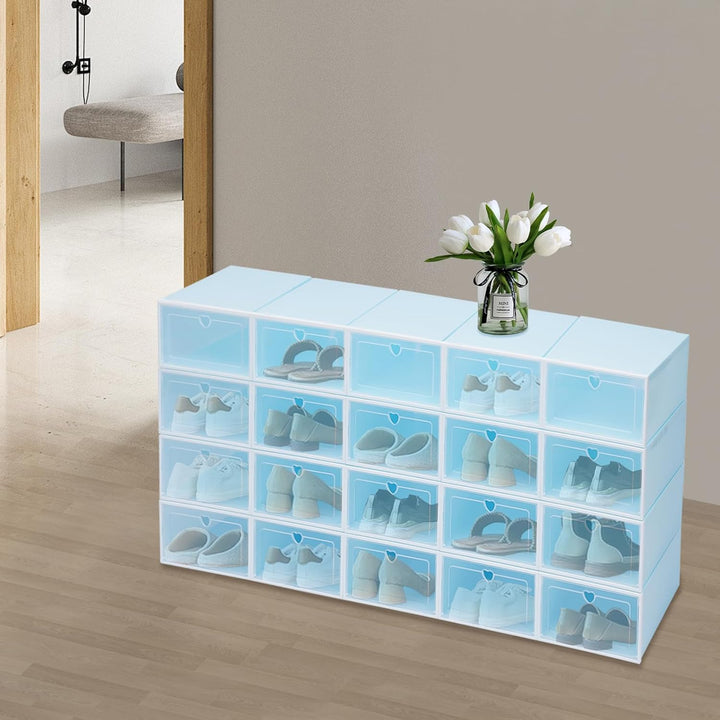 20 Stück Schuhbox,Faltbare Kunststoff-Schuhaufbewahrungsbox,Transparent PP Stapelbar Flip-Top Aufbew