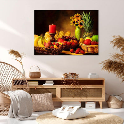 Bilder auf Leinwand 100x70cm Leinwandbild Banane Korb Essen Früchte Gross Wanddeko Bild Schlafzimmer